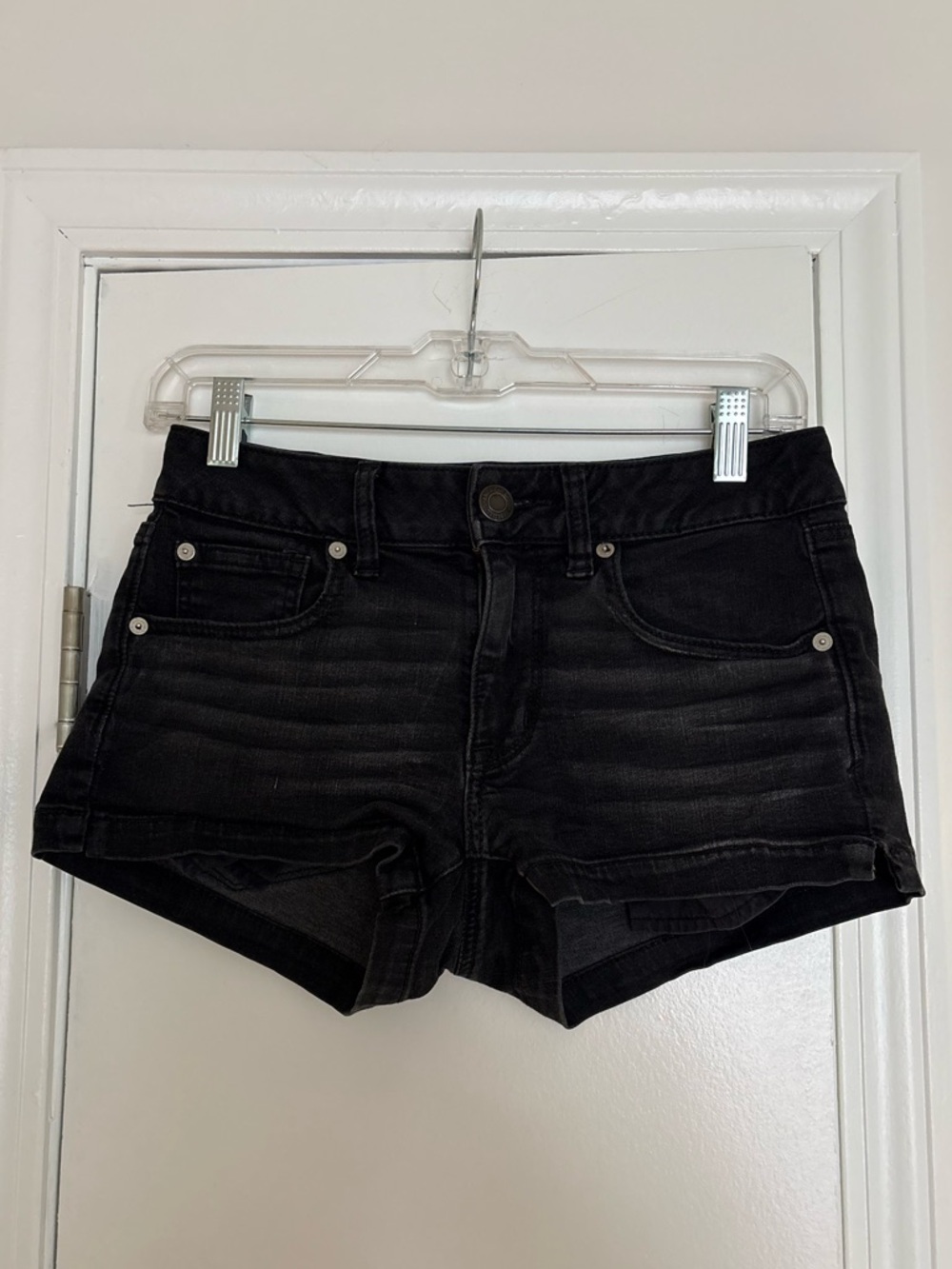 Women's American Eagle Low Rise Black Denim Shorts from 2010’s